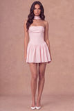 White Strapless Corset A-Line Ruched Short Bridal Shower Dress with Neck Scarf