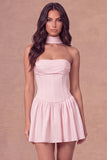 White Strapless Corset A-Line Ruched Short Bridal Shower Dress with Neck Scarf
