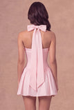 White Strapless Corset A-Line Ruched Short Bridal Shower Dress with Neck Scarf