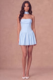 White Strapless Corset A-Line Ruched Short Bridal Shower Dress with Neck Scarf
