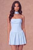 White Strapless Corset A-Line Ruched Short Bridal Shower Dress with Neck Scarf