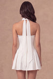 White Strapless Corset A-Line Ruched Short Bridal Shower Dress with Neck Scarf