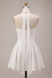 White Strapless Corset A-Line Ruched Short Bridal Shower Dress with Neck Scarf