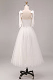 White A Line Thick Straps Long Wedding Reception Dress with Bow