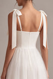 White A Line Thick Straps Long Wedding Reception Dress with Bow