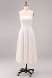Simple White A Line Halter Neck Midi Wedding Reception Dress
