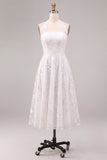 Simple White A Line Halter Neck Midi Wedding Reception Dress