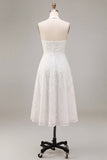 Simple White A Line Halter Neck Midi Wedding Reception Dress