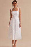 Sparkly White A Line Sequined Thick Straps Midi Engagement Dress