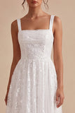 Sparkly White A Line Sequined Thick Straps Midi Engagement Dress
