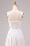 Sparkly White A Line Sequined Thick Straps Midi Engagement Dress