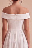 White A Line Off the Shoulder Midi Wedding Reception Dress with Lace