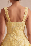 Light Yellow Sparkly Beaded Floral Thick Straps A-Line Short Cocktail Dress