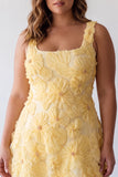 Light Yellow Sparkly Beaded Floral Thick Straps A-Line Short Cocktail Dress