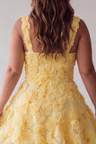 Light Yellow Sparkly Beaded Floral Thick Straps A-Line Short Cocktail Dress