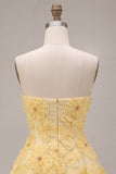 Sparkly Beaded Light Yellow Floral Sweetheart A-Line Short Cocktail Dress