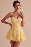 Sparkly Beaded Light Yellow Floral Sweetheart A-Line Short Cocktail Dress