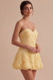 Sparkly Beaded Light Yellow Floral Sweetheart A-Line Short Cocktail Dress