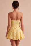 Sparkly Beaded Light Yellow Floral Sweetheart A-Line Short Cocktail Dress