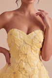 Sparkly Beaded Light Yellow Floral Sweetheart A-Line Short Cocktail Dress