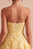 Sparkly Beaded Light Yellow Floral Sweetheart A-Line Short Cocktail Dress
