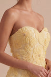 Sparkly Beaded Light Yellow Floral Sweetheart A-Line Short Cocktail Dress