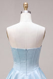 Sky Blue Satin Ruffled A-Line Short Corset Cocktail Dress
