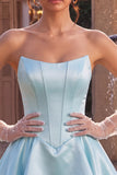 Sky Blue Satin Ruffled A-Line Short Corset Cocktail Dress