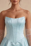 Sky Blue Satin Ruffled A-Line Short Corset Cocktail Dress