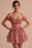 Red Sparkly Sequins Ruffled Tiered A-Line Corset Short Cocktail Dress