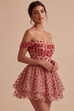 Red Sparkly Sequins Ruffled Tiered A-Line Corset Short Cocktail Dress