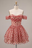 Red Sparkly Sequins Ruffled Tiered A-Line Corset Short Cocktail Dress