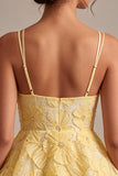 Light Yellow Sparkly Beaded Floral A-Line Short Cocktail Dress with Ruffles
