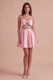 Pink Corset A-Line Spaghetti Straps Short Cocktail Dress with Bow