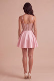 Pink Corset A-Line Spaghetti Straps Short Cocktail Dress with Bow