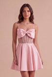 Pink Corset A-Line Spaghetti Straps Short Cocktail Dress with Bow