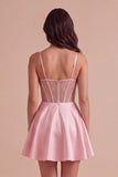 Pink Corset A-Line Spaghetti Straps Short Cocktail Dress with Bow
