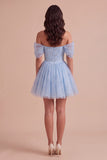Sparkly Sequins Sky Blue A-Line Off the Shoulder Short Cocktail Dress