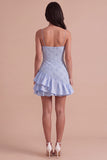 Dusty Blue Bodycon Tiered Spaghetti Straps Ruffled Short Cocktail Dress