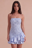 Dusty Blue Bodycon Tiered Spaghetti Straps Ruffled Short Cocktail Dress