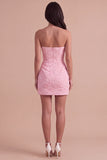 Pink Corset Bodycon Jacquard Mini Floral Cocktail Dress with Bow