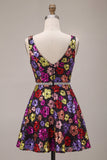 Sparkly Black A-Line V-Neck Sequins Short Cocktail Dress
