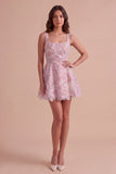 Lilac A-Line Square Neck Floral Short Cocktail Dress with Pearls