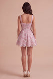 Lilac A-Line Square Neck Floral Short Cocktail Dress with Pearls