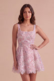 Lilac A-Line Square Neck Floral Short Cocktail Dress with Pearls