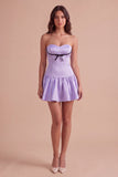 Lilac Sweetheart A Line Mini Cocktail Dress with Bow