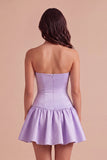 Lilac Sweetheart A Line Mini Cocktail Dress with Bow