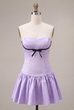 Lilac Sweetheart A Line Mini Cocktail Dress with Bow