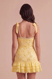 Sparkly Yellow Bodycon Ruffled Short Cocktail Dress with Pearls