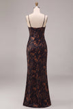 Black Floral Spaghetti Straps Mermaid Long Formal Dress